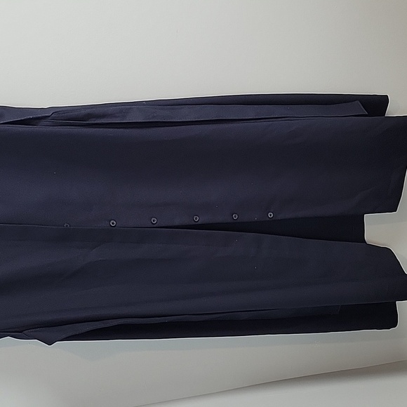 Club Monaco navy blue button front belted sleeveless collared midi dress - Picture 3 of 6